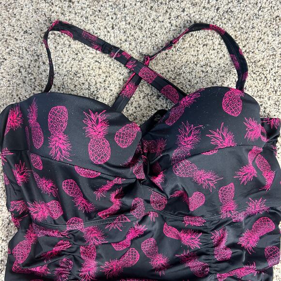 Torrid Black Pink Pineapple Tankini Top Size 3X Ruched Underwire - Picture 8 of 10
